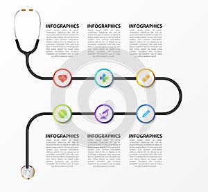 Medical and Health. Infographic design template with stethoscope