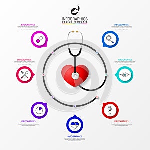 Medical and Health. Infographic design template with stethoscope