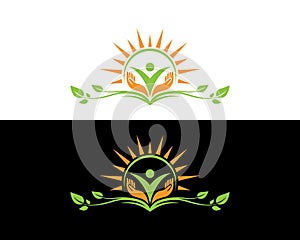 Medical Health Leaf And Wellness  Logo Design With Sun Symbol