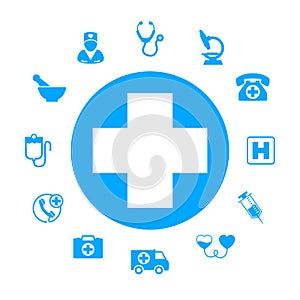 Medical health protection background, family medicine concept, health insurance, digital healthcare, health care icons, future