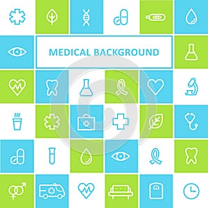 Medical and Healthcare Background. Lined Icons Design