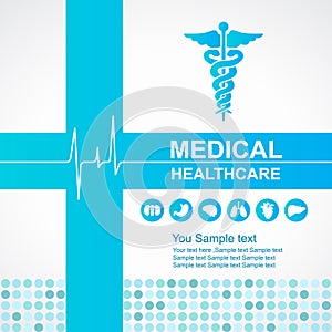Medical healthcare - Blue cross and Caduceus and Waves of the Heart and body organs icon vector design