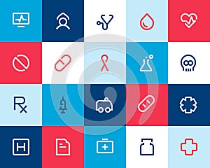 Medical and healthcare icons. Flat