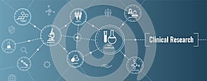 Medical Healthcare Icons with People Charting Disease / Scientific Discovery Web Header Banner photo