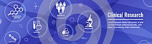 Medical Healthcare Icons with People Charting Disease / Scientific Discovery Web Header Banner photo