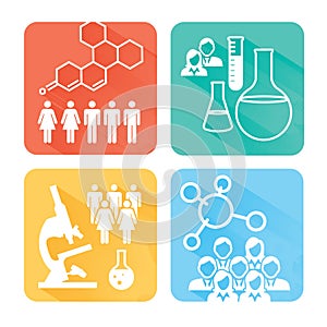 Medical Healthcare Icons with People Charting Disease or Scientific Discovery