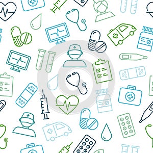 Medical And Healthcare Icons Seamless Pattern