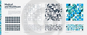 Medical and Healthcare. Modular Geometric Design. Thin Line, Black, White and Color style Pattern. Health Care Graphic