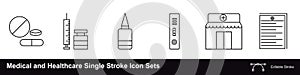 Medical and Healthcare Pharmacy Single Stroke Icon Sets