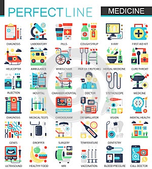 Medical and healthcare vector complex flat icon concept symbols for web infographic design.