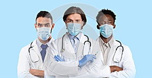 Medical Healthcare Workers Wearing Medical Face Masks While Working