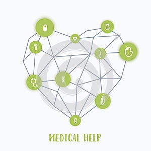 Medical help heart infographics concept. medicine grunge promotional healthcare design