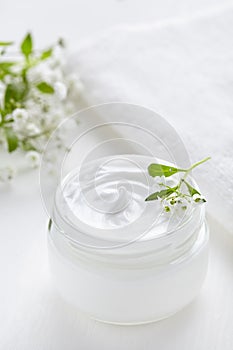 Medical herbal cosmetic cream with flowers hygienic skincare product