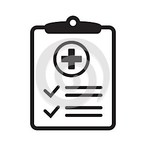 Medical history icon, medical report symbol. Health care clipboard icon. Medical card icon.