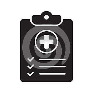 Medical history icon, medical report symbol. Health care clipboard icon. Medical card icon.