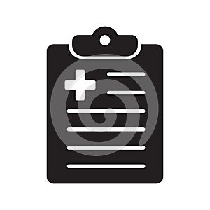 Medical history icon, medical report symbol. Health care clipboard icon. Medical card icon.
