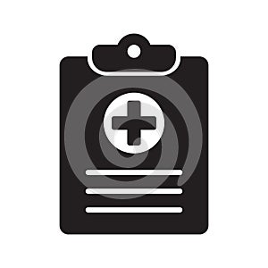 Medical history icon, medical report symbol. Health care clipboard icon. Medical card icon.