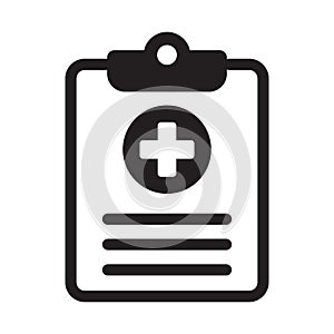 Medical history icon, medical report symbol. Health care clipboard icon. Medical card icon.