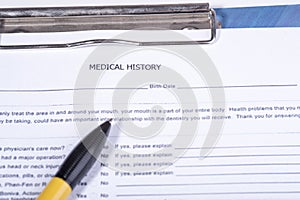 Medical history questionnaire