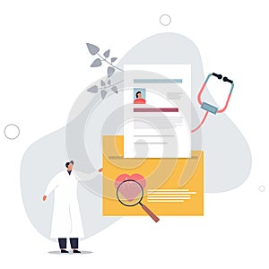 Medical history and record information about patient.Health database folder with disease treatment, diagnosis or care paperwork .