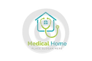 medical home logo design with stethoscope icon