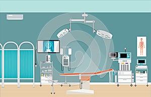 Medical hospital surgery operation room interior.