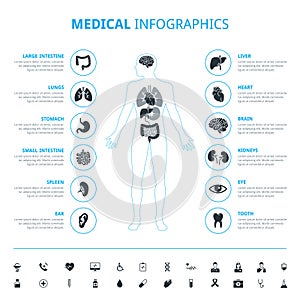 Medical human organs and medical icon set with human body