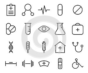 Medical icon set collection suitable for info graphics, websites and print media. Black and white flat line icons