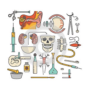 Medical icon set, outline vector illustration, white background