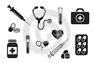 Medical icon set. therapy and treatment symbols. simple style medical design elements