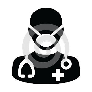 Medical icon vector doctor with surgical face mask male person profile avatar symbol with stethoscope for health consultation