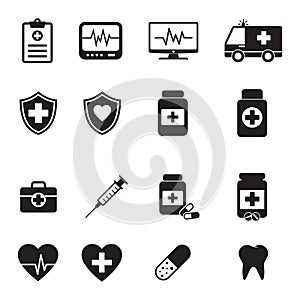 Medical icons collection. Black and simple. Vector set.