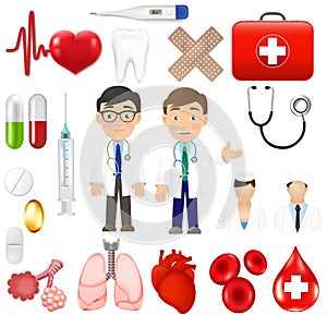 Medical Icons And Equipments Tools With Doctor Icons