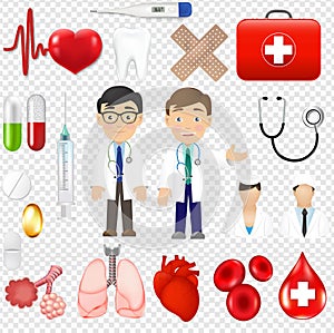 Medical Icons And Equipments Tools With Doctor Icons Transparent Background