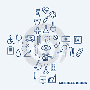 Medical icons on light blue background