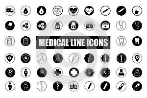 Medical Icons Medicine Hospital Kit Collection Set.