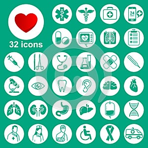 Medical icons set: general, tools, organs, symbols