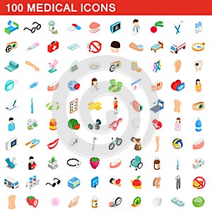 100 medical icons set, isometric 3d style