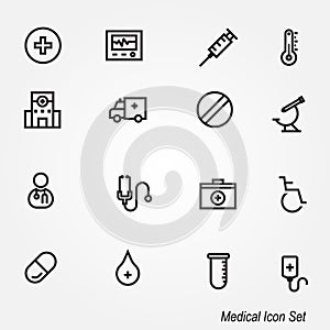 Medical Icons Set. Line Icons, Sign and Symbols in Flat Linear Design