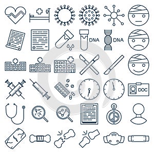 Medical icons set. Vector line art medicine symbols.