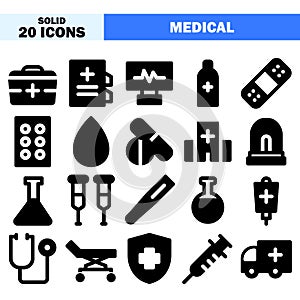 Medical icons in solid style for any projects