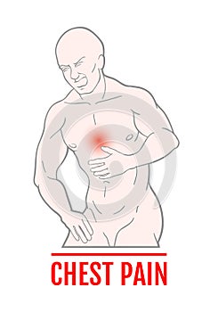 Medical illustration of chest pain in humans. an attack of pain. scheme for textbooks.
