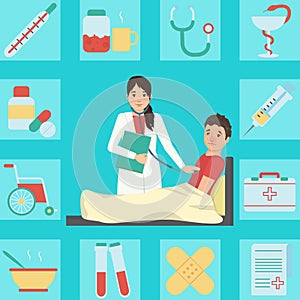 Medical illustration of a doctor examining patient