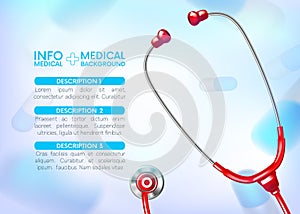 Medical infographic background with stethoscope and Painkillers, antibiotics. medicine stethoscope illustration, Health care