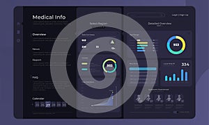 Medical infographic on dashboard admin panel interface with dark mode concept