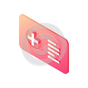 Medical information badge isometric vector icon. Hospital employee red ID with data.