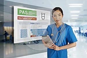 Medical Information technology show self registration for patient on screen.