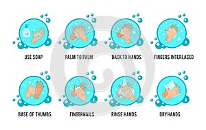 Medical instruction step by step infographics of stages of proper hand washing