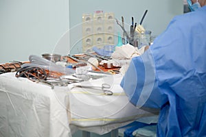 Medical instruments in the surgical operating room before surgery.