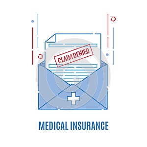 Medical insurance claim form with a rejection stamp